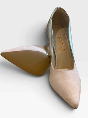 FSJ Beige Nude Gold Metallic Pointed Toe Stiletto Heels Pumps